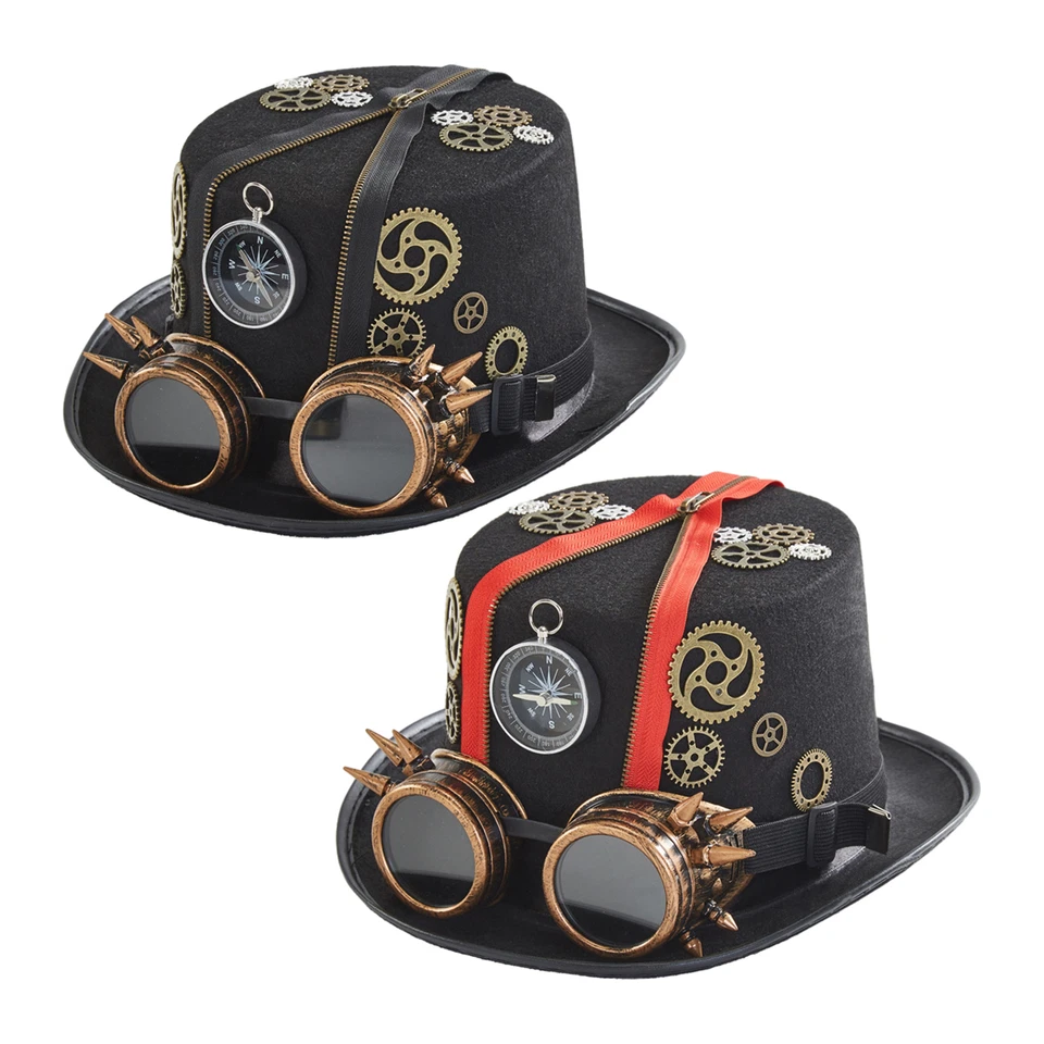 Steampunk Hats With Goggles Vintage Gothic Cosplay Hat Costume For Adults Men - Image 2 of 4