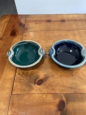 Set of Two Tumbleweed Pottery Glazed Serving Bowl with Decorative Handles