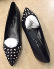 NINE WEST Women's  Black Leather Studded Pointed Toe Flat Pump Size 9 M