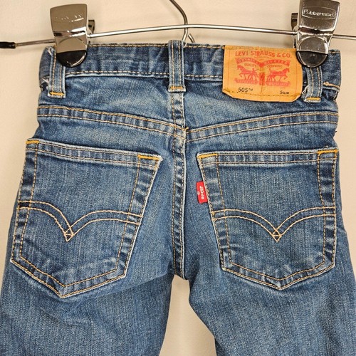 Levi's 505 Regular Jeans Boys 5 Slim Dark Wash Denim Faded Kids Clothes Classic - Picture 4 of 7
