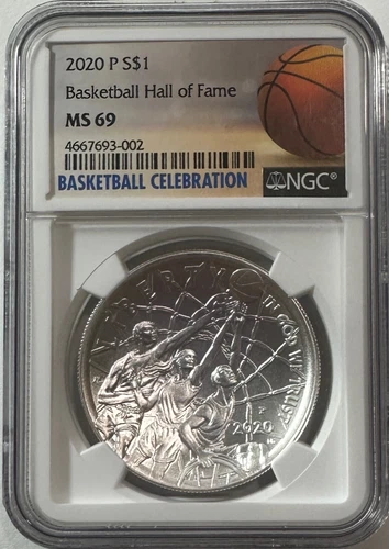 2020-P Basketball Hall of Fame Silver $1 Dollar Coin - NGC MS69