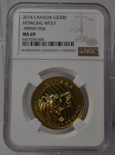 2014 CANADA G$200 HOWLING WOLF NGC MS 69 1 OZ .99999 FINE GOLD COIN