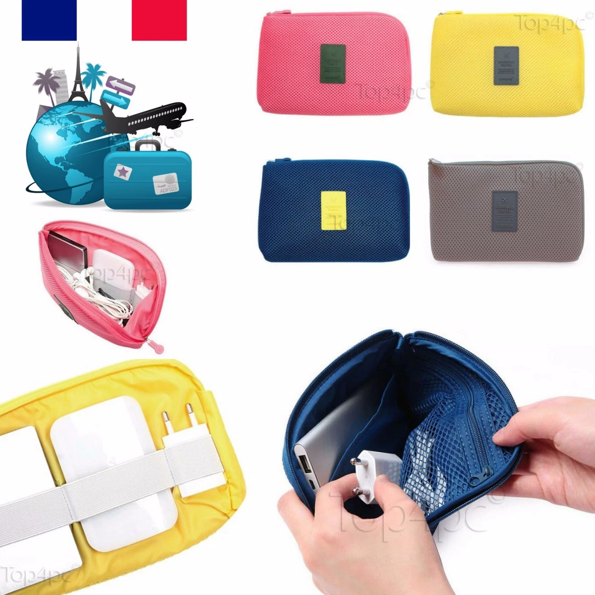 POCHETTE DE VOYAGE RANGEMENT CHARGEUR CABLE USB POUR IPHONE SAMSUNG HTC  WIKO