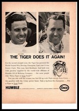 1966 Humble Oil Enco Gas Tiger Jim Clark Jack Brabham Grand Prix Champs Print Ad