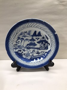 Antique Chinese Export Canton Blue White Plate 19c
