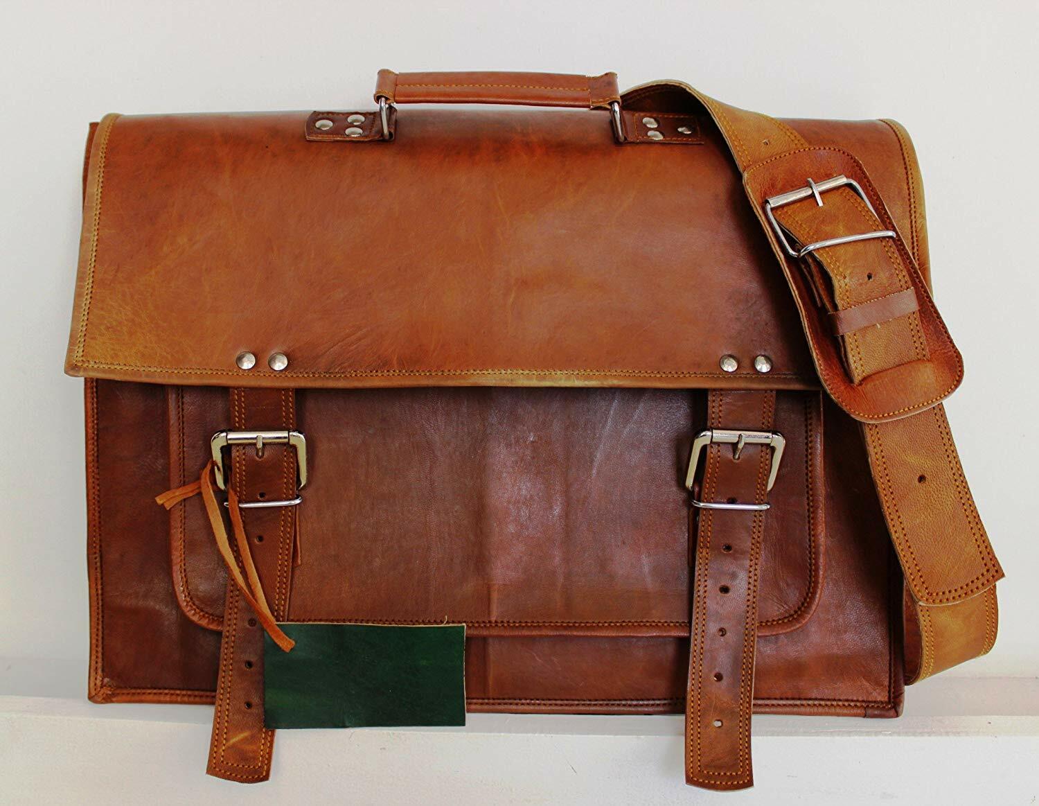 USA Genuine Leather Rustic Messenger Shoulder Bag Laptop Case Briefcase Attache