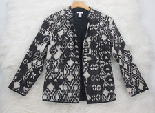 Chico's Womens Black White Sz 0 US 4 Long Sleeve Ikat Print Open Blazer 127