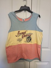 Vtg Mens XL Tank Top Barbie Inspired Made In USA Pastel Striped New Orleans