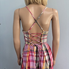 Gorgeous URBAN OUTFITTERS MultiColoured Plaid Corset Lace Up Midi Dress Size L