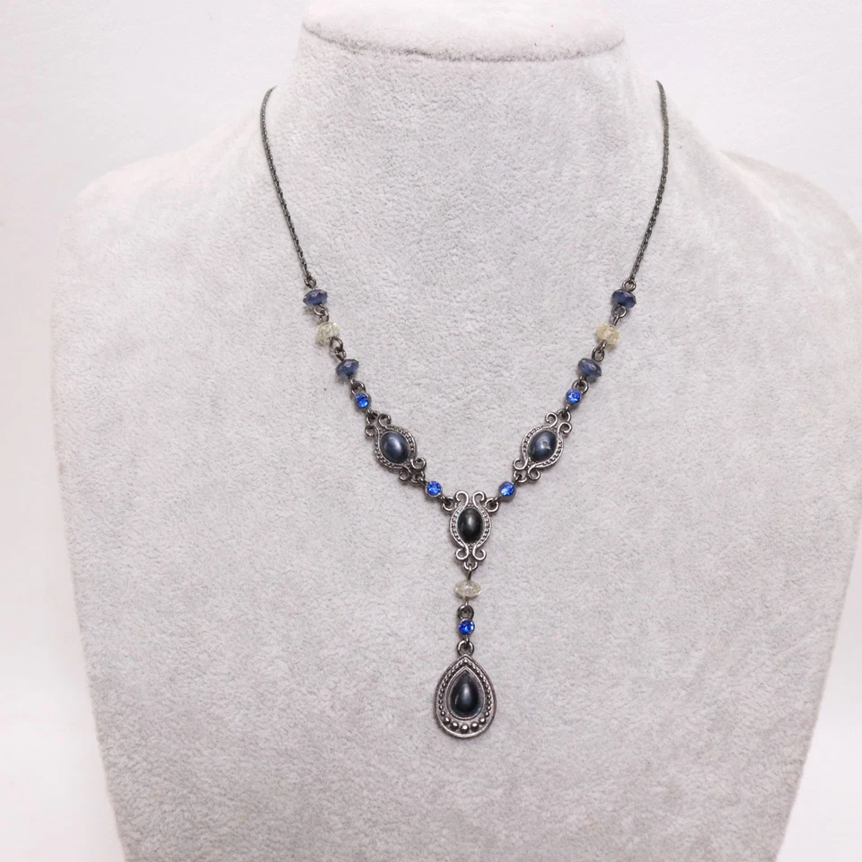 Collar Avon Azul Y Gota Firmado SH Azul Estrás Pera Lágrima Foto 2 de 4