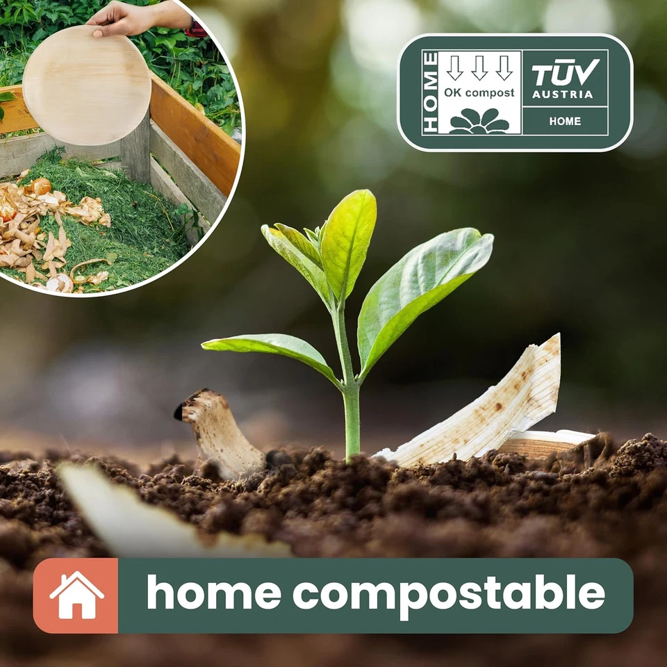 20 Disposable Palm Leaf Plates 15Cm (6") Square – Sturdy Wooden Dessert Plates,  - Image 3 of 4