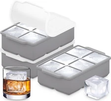 KitchFort Large Silicone Ice Cube Tray (3-Pack), Easy Release 1.9" Big Ice Cubes