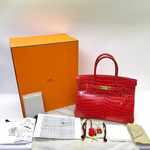 Hermes Birkin 30 Geranium color Crocodile bag GHW
