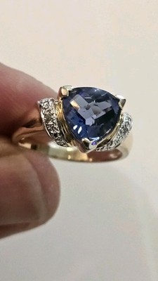 Ross Simmons Trillion Cut Saphir Ring Gold über 925 Größe 7,75