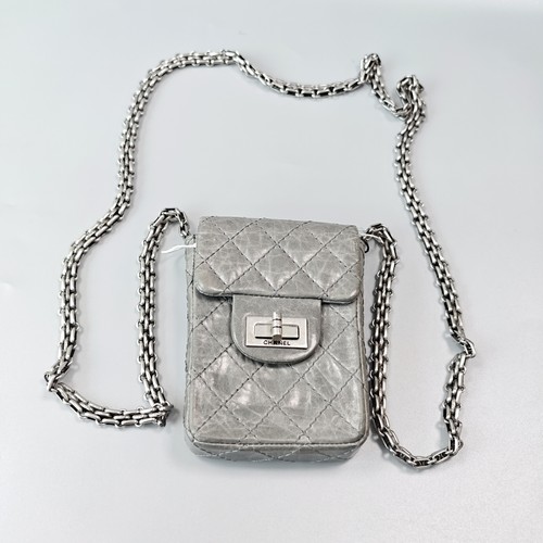 Authentic CHANEL 2.55 Reissue Mini Phone Crossbody Bag in Grey Aged Leather