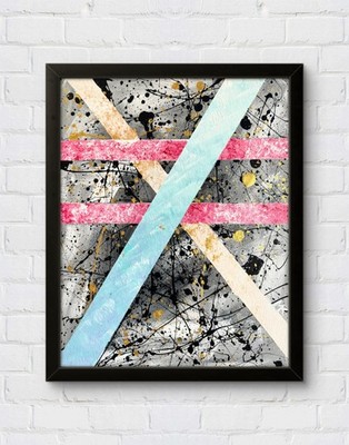 M. Kempff  11x14 CHAOS LINES BRG Abstract Handmade Signed Colorful Art Painting