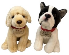 Lot Of 2 FAO Schwarz Golden Labrador And French Bull Dog Puppies Plush 11"