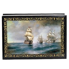 Brig "Mercury" Russian Lacquer Trinket Box Keepsake Jewelry Box Aivazovsky Art