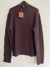 Loro Piana Men  s Baby Cashmere Half Zip Brown Sweater Mock Neck Size 52