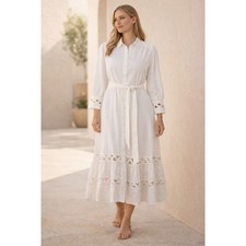 New Lisa Marie Fernandez Target Midi Breathable 100% Cotton Cutout Dress SZ 16