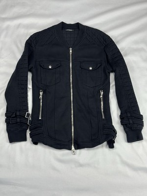 Balmain Paris Biker Jacket Black Cotton Quilted Ribbed Moto Bomber Size Large L