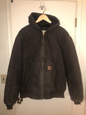Vintage Carhartt Bomber Jacket J130 DKB Brown Hooded Quilted Canvas Sz XL Grunge