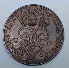 Sweden Coin, 5 Ore 1911 Bronze AU-UNC JPT