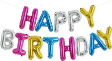 Colorful Happy Birthday Balloon Banner 16 Inch Foil Letters Party Decorations