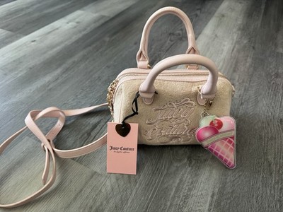Juicy Couture Sugar Rush Crossbody Bag Beige Pink Embroidered Ice Cream Charm