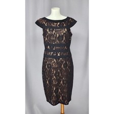 Adrianna Papell Dress Womens 8 Black Lace Sheath Cocktail Lined Cap Sleeve