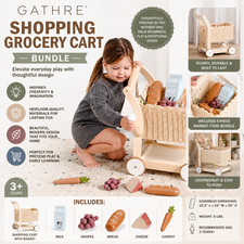 Gathre Shopping Grocery Cart Bundle Kids Pretend Play Market Food Set Toy