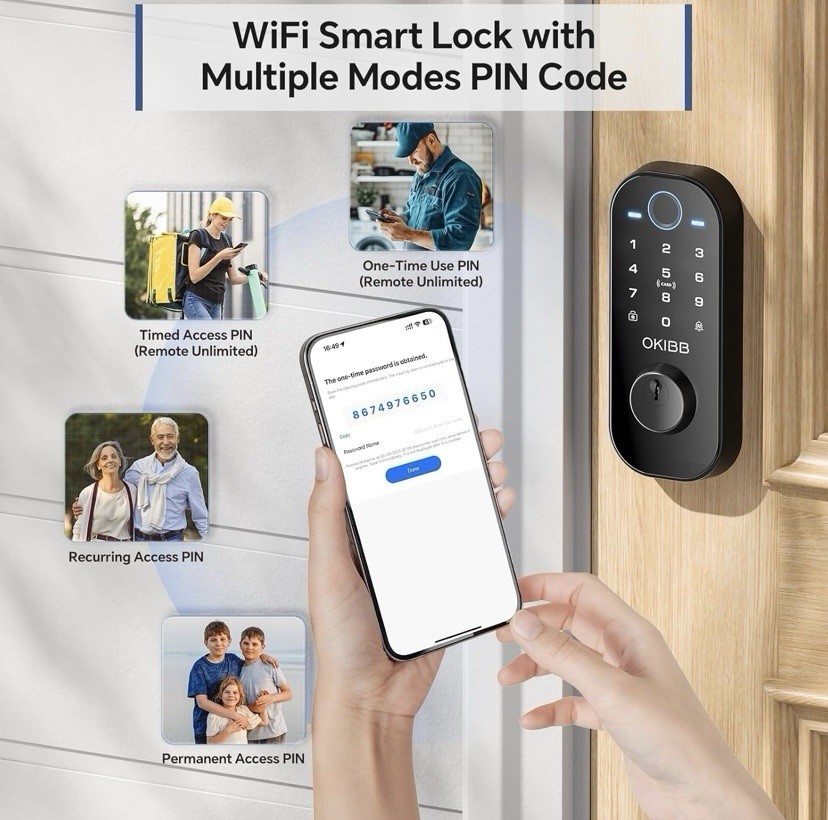 NEW - Keyless Entry Door Lock, OKIBB 5-in-1 Smart Lock with Built-in WiFi