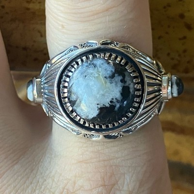 Natürlicher weißer Büffel Sterlingsilber Herrenring Größe 10 ''