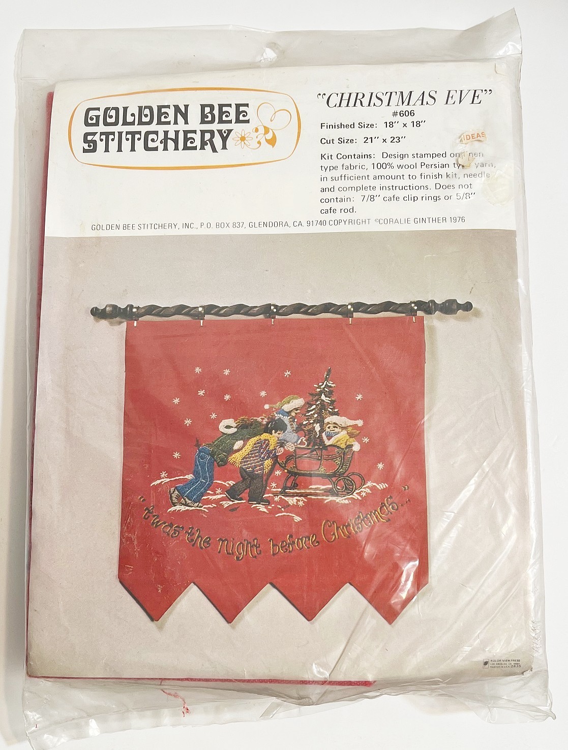 1976 Golden Bee Stitchery Crewel Embroidery Kit - #606 - Christmas Eve - Sealed