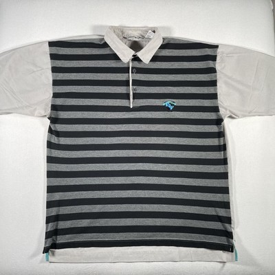 Vintage Pierre Cardin Polo Shirt Mens XL Gray Black Stripe Activewear Casual 90s