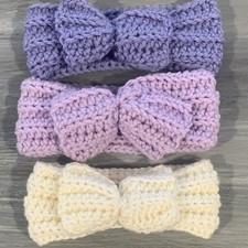 Crochet Headbands - baby- Set of 3 Purple Lavender Cream Acrylic Yarn - 12  