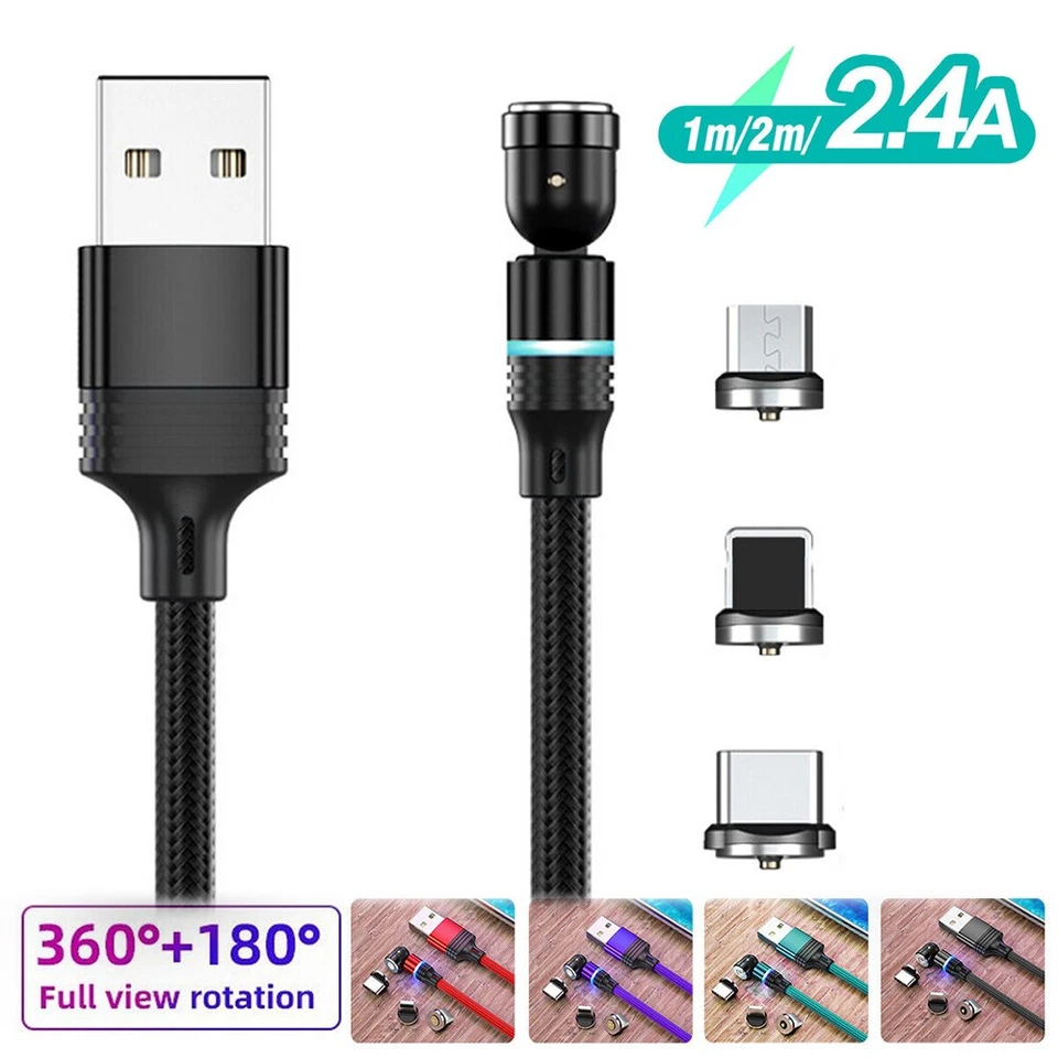 180°+360° Rotate Magnetic Charger Cable Phone Fast Charging Type C Micro USB IOS - Image 3 of 4