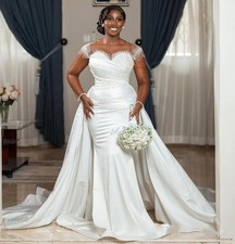 Classic Mermaid Wedding Dress Bridal Gowns For Bride Detachable Train Sheer Neck