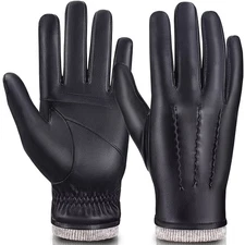 Mens Touchscreen Leather Gloves - Warm Fleece Lined Winter Driving Gloves