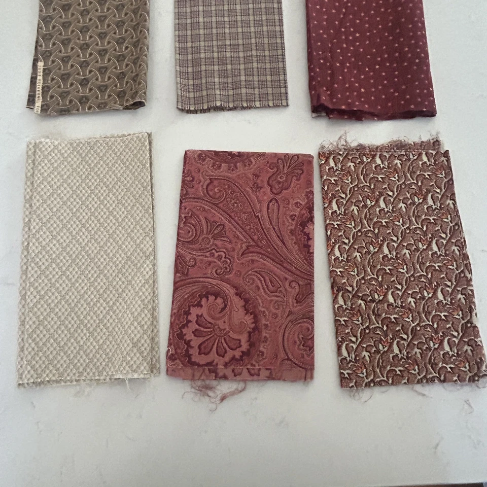 Cotton Quilt Fabric Remnants Lot of 6 Red Burgundy Quilting Sewing Material - Image 3 of 4