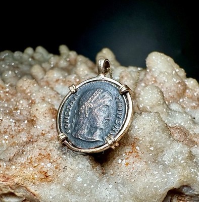 Genuine 4th Century Constantine The Great Coin In 14k Yellow Gold Filled Pendant