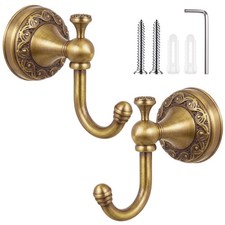 Brass Towel Hook 2 Pack, Vintage Wall Mounted Robe Holder Heavy Duty Bathroom...