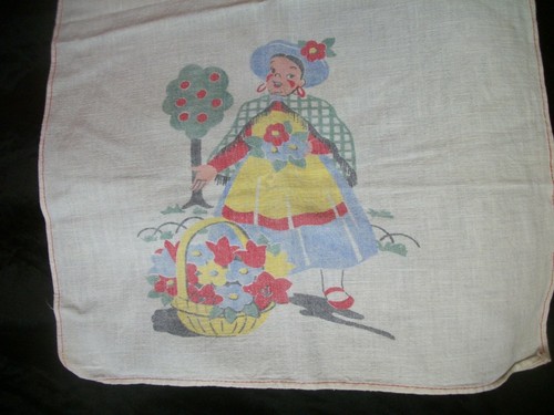 Vintage Kitchen Towel Lady w Basket Flowers Print Girl TW274 - Picture 8 of 8