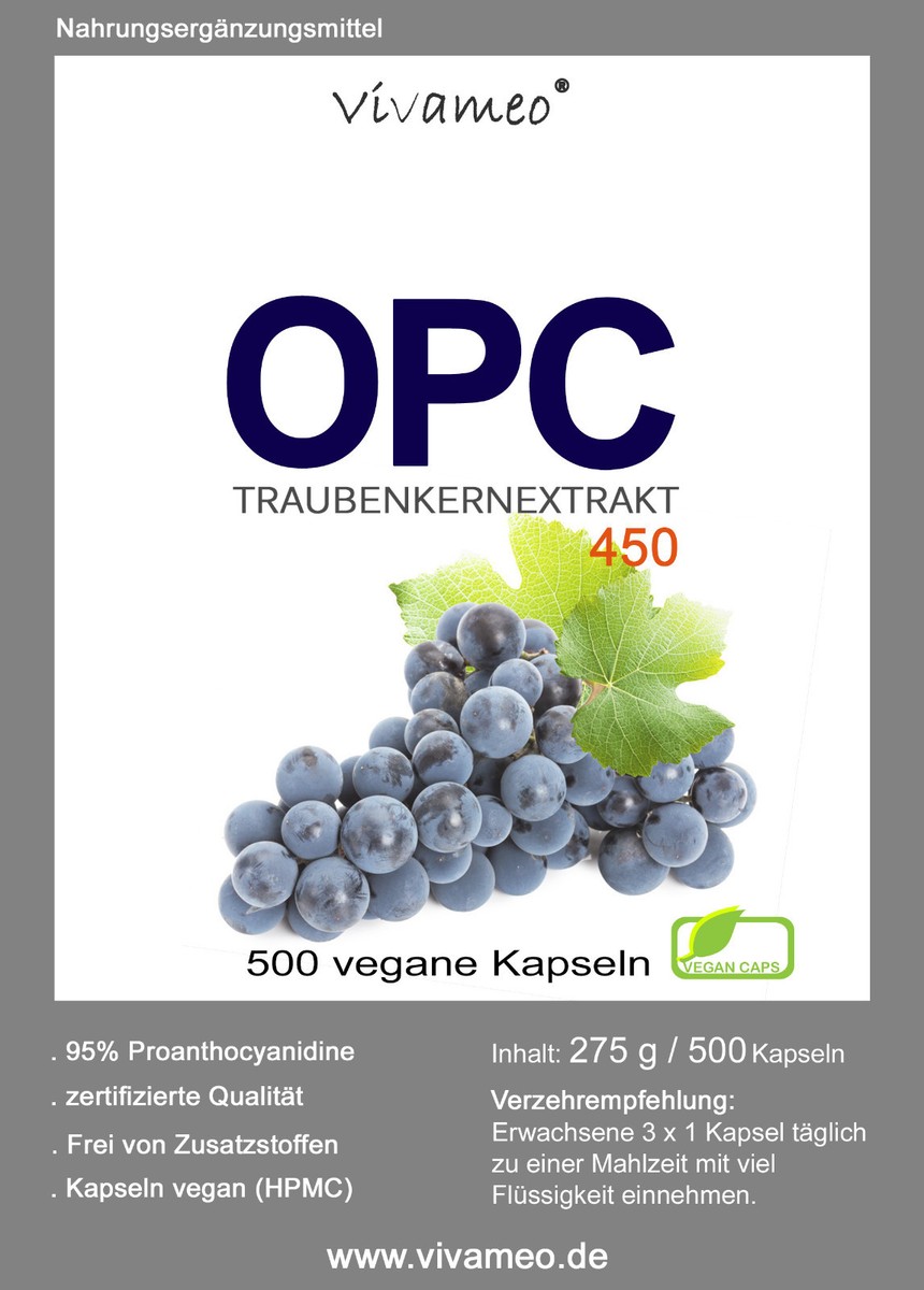 Complément Alimentaire Vivameo OPC Extrait Pépins De Raisin 95% + Vitamine C - 550mg/gélule