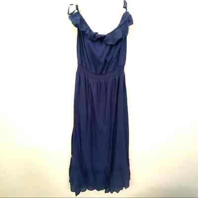 Vintage Old Navy Maxi Dress Long Sleeveless Ruffle Strapless Blue Womens  Large | eBay