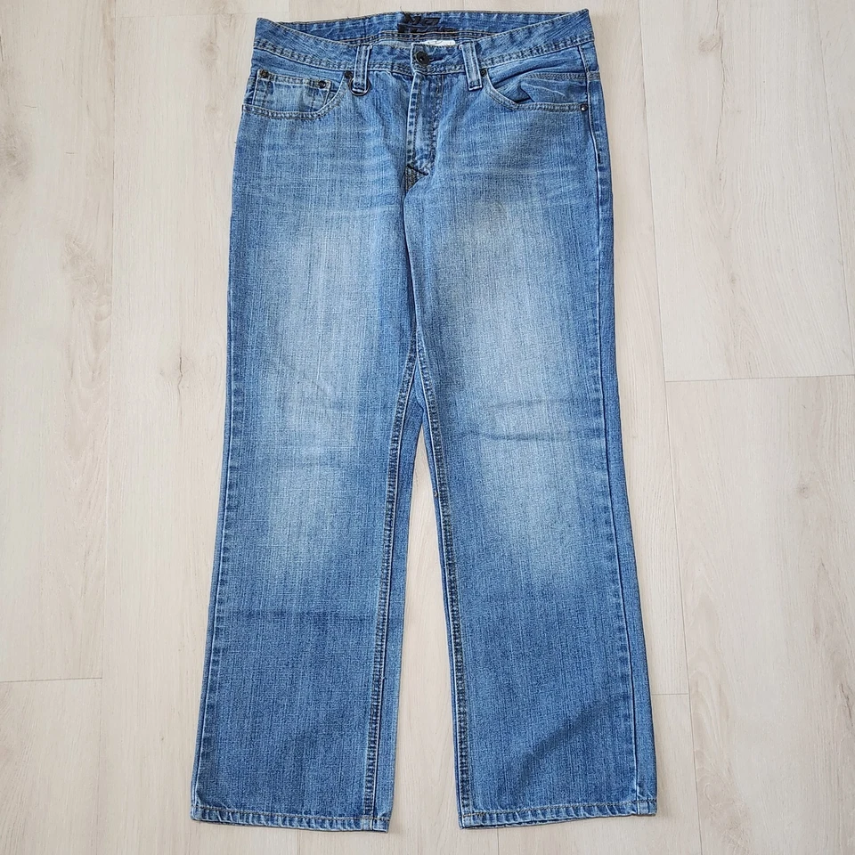 Pantalones de mezclilla vintage No Fear 32x30 pierna ancha recta sueltos desgastados ajuste años 90 Y2K 32x28 Foto 2 de 4