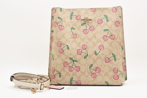 COACH CE611 Signature Heart Cherry Print 2WAY Shoulder Bag Light Khaki - Picture 4 of 20