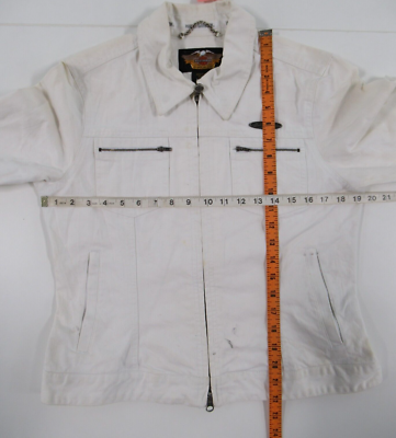 Harley Davidson Women's White Embroidered Full Zip Jean Jacket