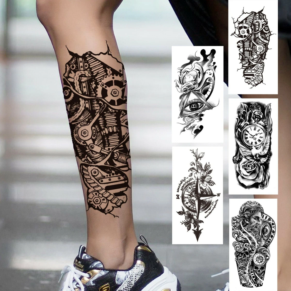 Temporary 3D Biomechanical Fake Tattoo Sleeve Robot Mechanical Machinery Sticker