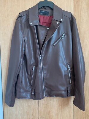EUC Mens ASOS Design Brown Faux Leather Jacket Medium